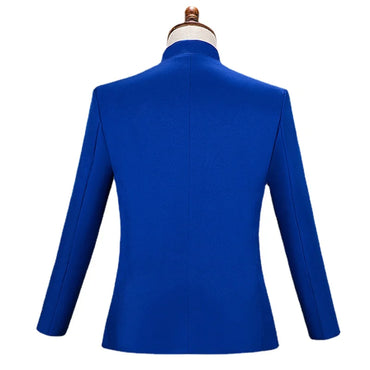 New Men Stand Collar Embroidery Suit 2 Piece Black / White / Red Fashion Male Stage Party Perform Blazer and Trousers