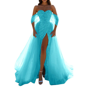 Womens Off Shoulder Sequin Long Sleeve Party Cocktail Party Evening Dress Mermaid Maxi off Shoulder Dresses for Women Cocktail