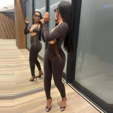 XUAN PhD Sexy Low Cut Long Sleeve Jumpsuits Women Mesh Patchwork Camisole One Piece Rompers 2022 Summer Fairy Gunge Clothes