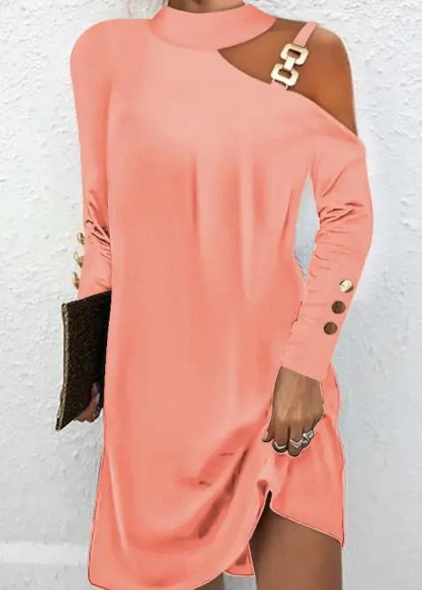Women's Dress Long Sleeve Shift Dress Autumn 2023 Elegant Simple Metal