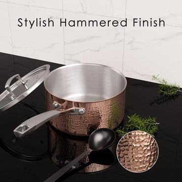 Homaz Life Pots Pans Set, TriPly Stainless Steel Hammered Kitchen Cookware, Professional Grade Cooking Sets, 10-Piece, Rose Gold