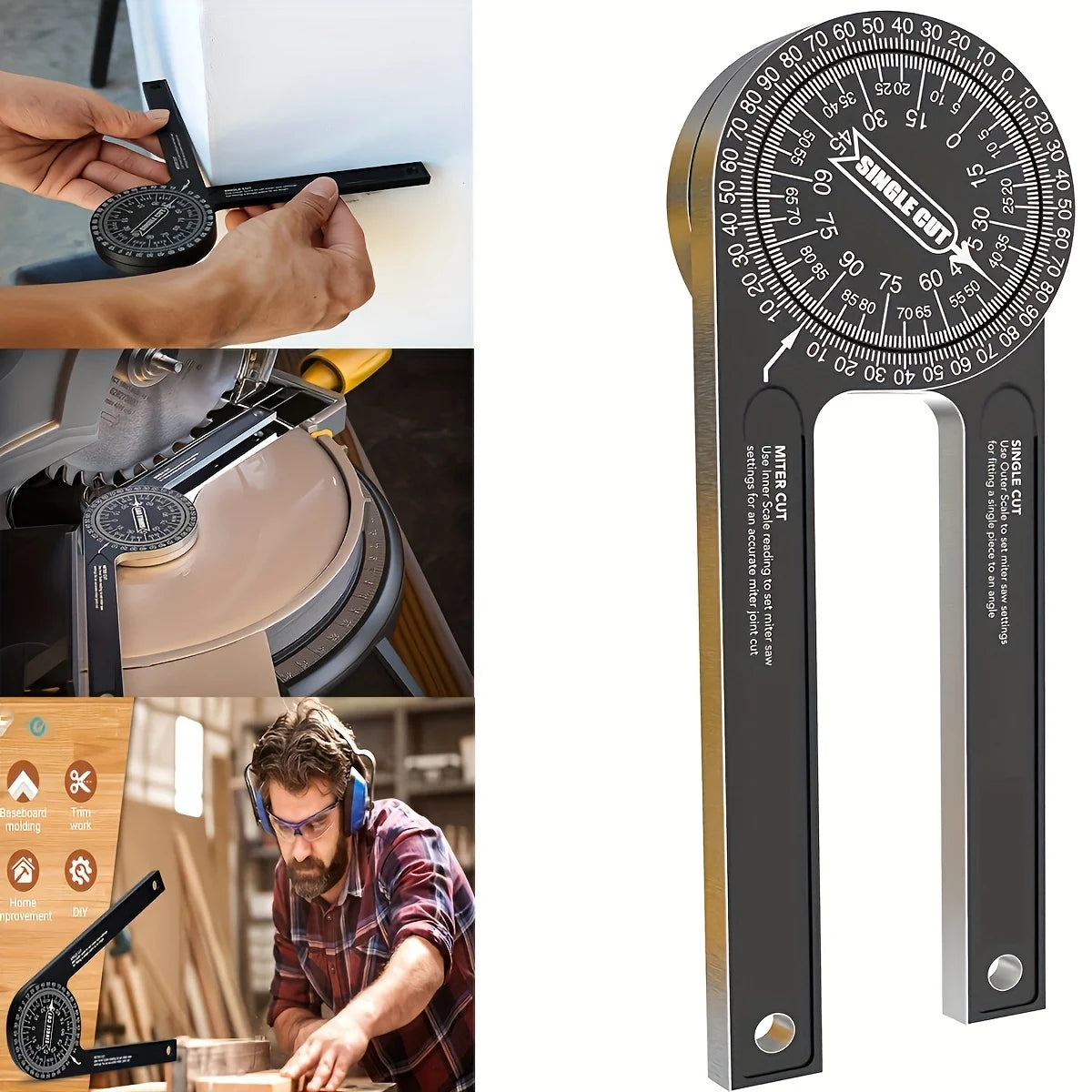 Aluminum Miter Saw Protractor | 7-Inch Rust Proof Angle Finder Featuring Precision Laser Engraved Scales