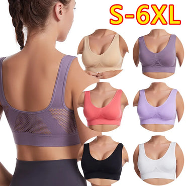3PCS/lot Hollow out Breathable Sports Bra With Pad Plus Size Seamless Vest For Women Active Wirefree Brassiere Push Up Bra S-6XL