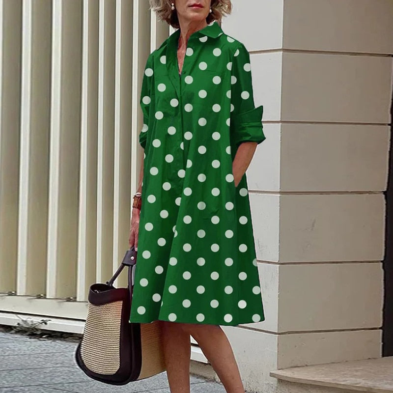 Sexy Autumn New Simple Shirt Dress Casual Solid Color Long Sleeves Fashion Turn-down Collar Pocket Dresses