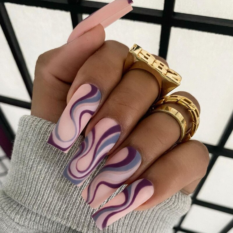 24pcs Strawberry Girl Long Ballet False Nails Art Removable Acrylic Press On Nail Tips