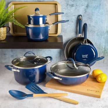 by Chrissy Teigen 14 Piece Nonstick Aluminum Cookware Combo Set in Blue