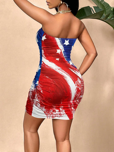 Women's Fitted Party Dress with National Flag Print Tubular Dress