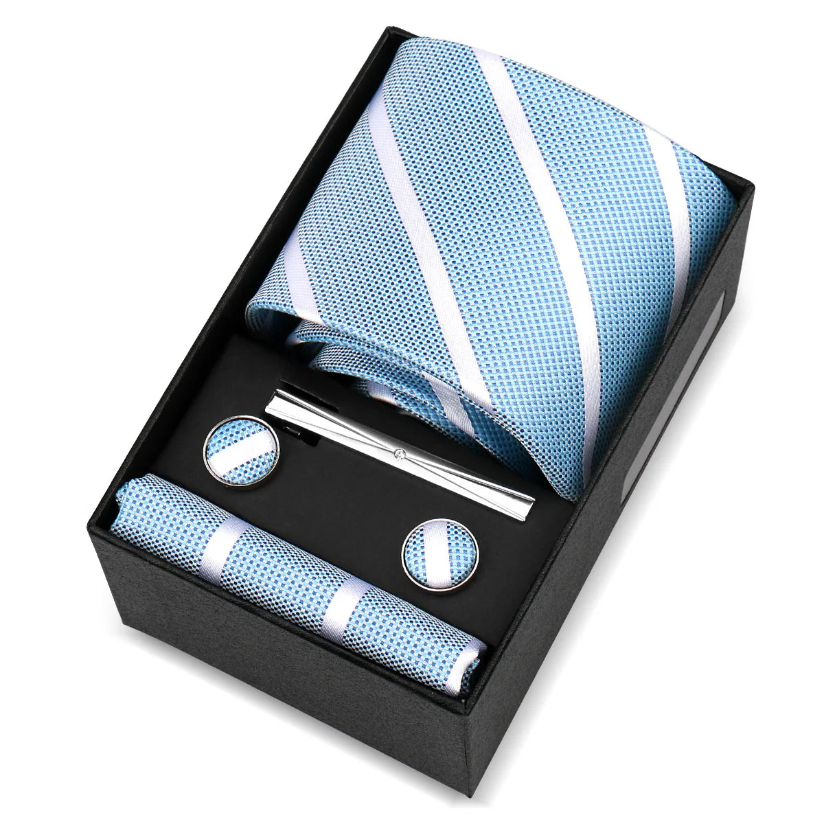 Luxury 8cm Tie For Men Handkerchief Cufflink Tie Clip Set Man Wedding Gravata Suit Accessories Brand Business Necktie Box Gift