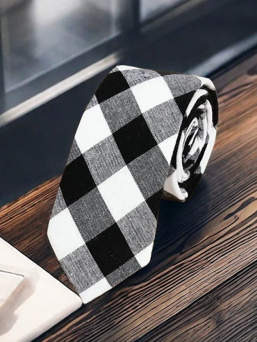 Fashion Plaid Cotton Ties For Men Classic Skinny 6cm Adult Neck Tie Black Navy Pink Red Cravate Narrow Thick Suits Neck Ties
