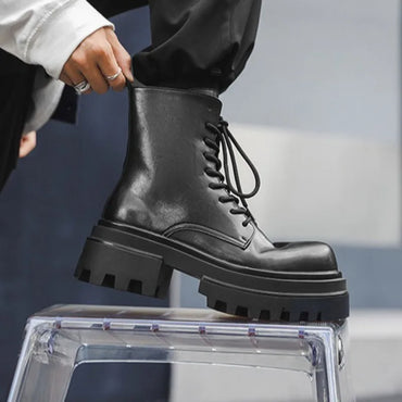 Boots for Men Fad Thick Sole Tooling Boots Men's High Quality Ankle Boots Outdoor Comfort Versatile Locomotive Boot Botas Hombre