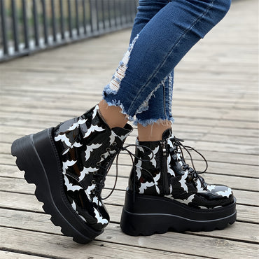 Women'S Houndstooth Chelsea Boots, High Platform Heel, Synthetic Upper, Fabric Lining, PU Sole, Plain Toe, Casual Lace-Up Ankle Booties