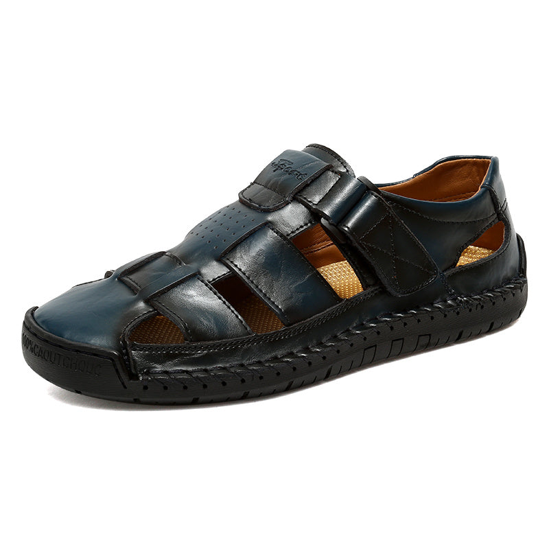 Men's Retro Brown Faux Leather Sandals - Adjustable Hook and Loop Fastener, Non-Slip Rubber Sole, Comfortable Open-Toe Slides for Outdoor Hiking, Trekking, Beach Wear | Spring/Summer/Autumn