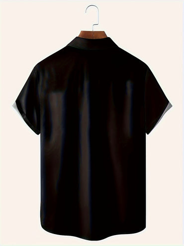 1pc Polyester Vintage Style Men'S Casual Shirt with Short Sleeve, Regular Fit, Single Button Front, Fireworks Print for Festive Occasion, Summer Season, Christmas and New Year'S Celebration Design