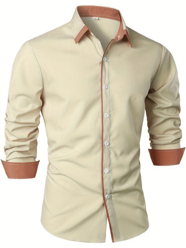 Contrast Color Long Sleeve Statement Trim Shirt - Men's Casual Trim
