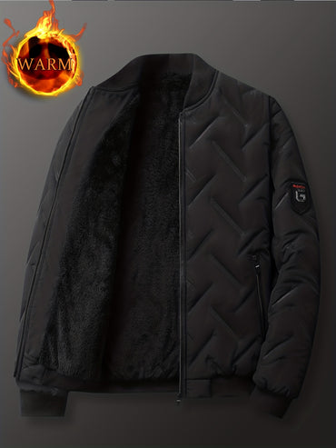 Men's Regular Fit Solid Color Sherpa Lined Varsity Jacket, Casual Fleece Lined Baseball Jacket Coat for Winter Autumn