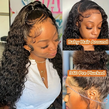 Doheroine Deep Wave 360 HD Lace Wig - 180% Density with Pre-Plucked Baby Hair for a Natural, Voluminous Look