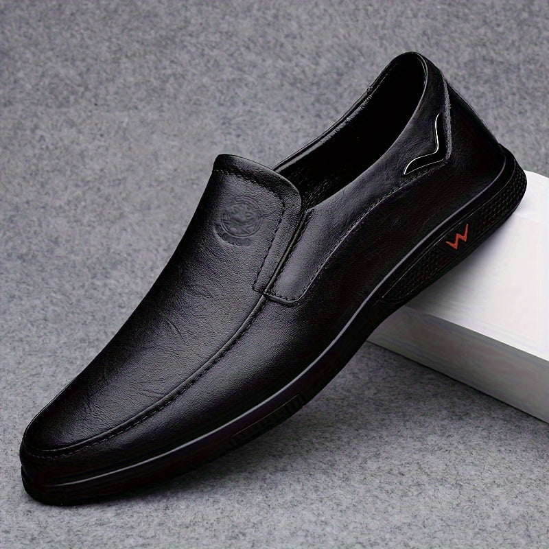 CLOHOO Men's Slip-On Casual Shoes - Genuine Leather Upper, Rubber Sole with PU Cushioned Insole, All-Season Comfort for Business & Vacation, Brown/Black, Casual Footwear | Classic Slipon | Rubber Sole Footwear