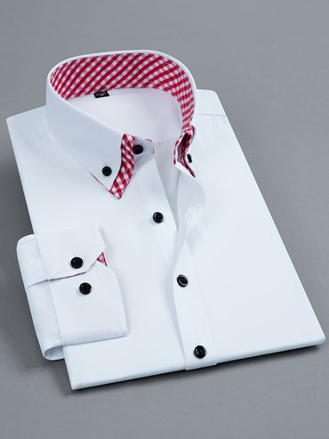 Chic Spring/Fall Men's Casual Shirt - Contrast Collar, Color Block, Long Sleeve, Easy Care, Perfect for Weekend