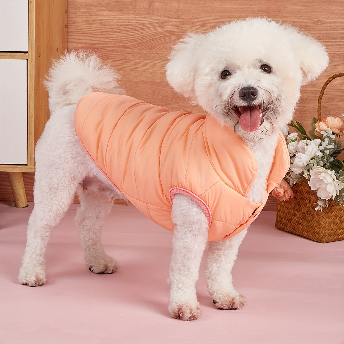 1pc Solid Color Dog Winter Warm Coat Thickened Padded Pet Jacket Soft Comfortable Dog Clothes For Cold Weather