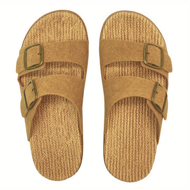 Men's Solid Colour Open Toe Breathable Slippers With Buckle Straps, Comfy Non Slip Casual Durable EVA Sole Slides, Men's Footwear