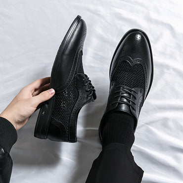 Men's Solid Color Vintage Wingtip Brogue Toe Derby Shoes, Comfy Non Slip Durable Rubber Sole Lace Up Dress Shoes, Men's Footwear