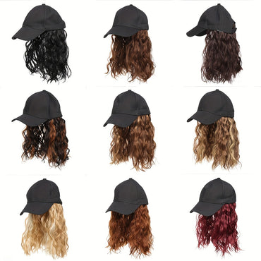 12 Inch Short Wave Baseball Cap Wig With Curly Hair Extension Synthetic Wave Wig Hat For Women Adjustable Baseball Hat Wig