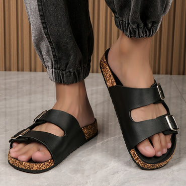 Men's Vintage Open Toe Breathable Slippers With Buckle Straps, Comfy Non Slip Durable Rubber Sole Walking Shoes, Men's Footwear