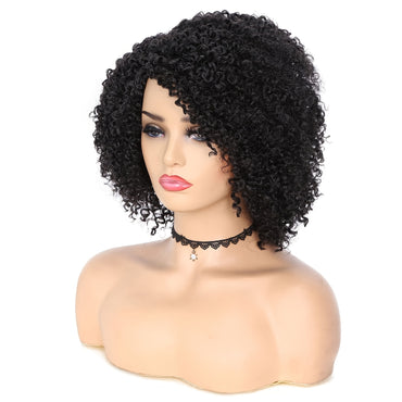 Short Kinky Curly Wigs Side Part Afro Bomb Curly Wig Heat Resistant Fiber Kinky Curly Synthetic Full Wigs For Women 6 Inch