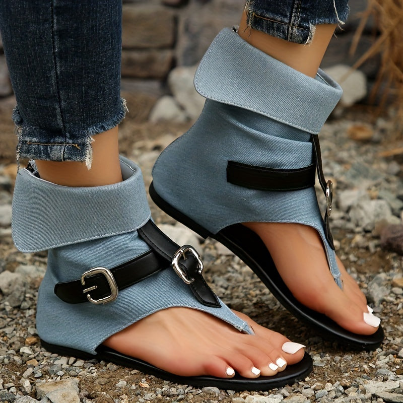 Womens Comfortable Flat Thong Sandals with Adjustable Buckle - Lightweight Summer Footwear featuring Back Zipper - Perfect for Koningsdag Celebrations