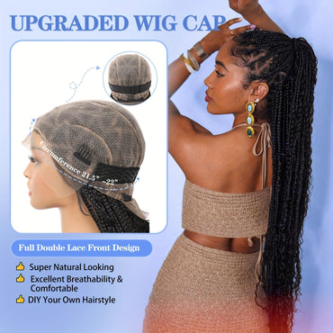 36 Bohemian Chic Box Braids Wig - Triangle Knotless & Curly - Synthetic Embroidered Double Lace Wigs for Women