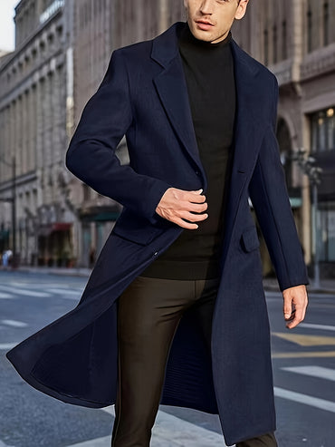 Men's Semi-formal Single Breasted Lapel Elegant Retro Trench Coat for Fall Winter Business
