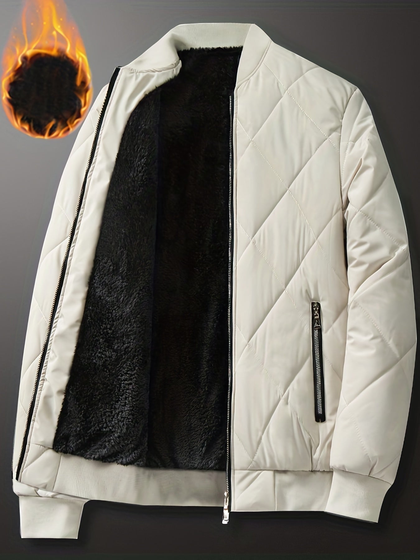 Men's Regular Fit Solid Color Sherpa Lined Varsity Jacket, Casual Fleece Lined Baseball Jacket Coat for Winter Autumn