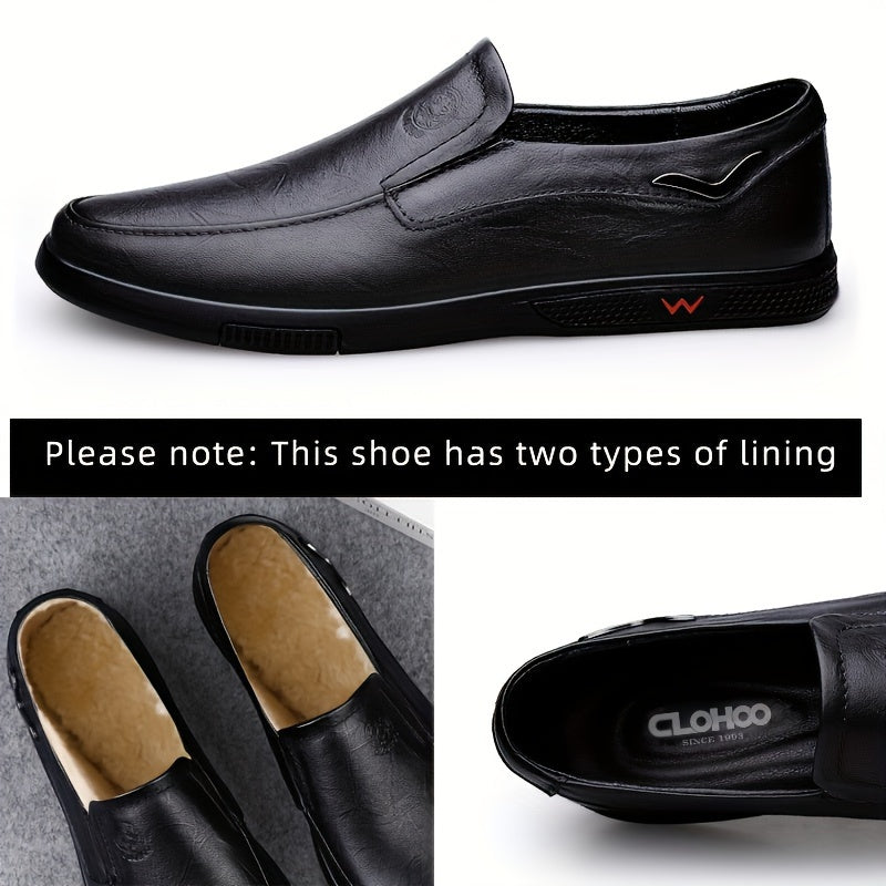 CLOHOO Men's Slip-On Casual Shoes - Genuine Leather Upper, Rubber Sole with PU Cushioned Insole, All-Season Comfort for Business & Vacation, Brown/Black, Casual Footwear | Classic Slipon | Rubber Sole Footwear