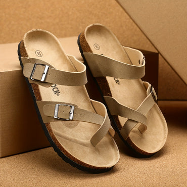 Men's Sandals, Arch Support Slide With Adjustable Buckle Strap And Cork Insole