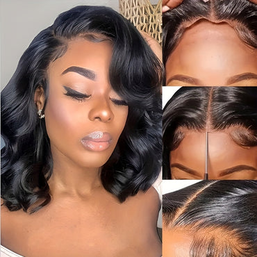 180% Density Glueless Bob Wig - Seamless Body Wave Human Hair with Pre-Plucked Lace Front & Pre-Cut 13x4 Closure - Effortless Wear for Beginners - Natural, Easy-On Style for Women