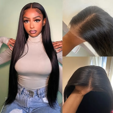 Straight Lace Closure Wig Human Hair Wigs For Women Glueless Wigs Ready To Wear Human Hair Wig 5x5 Transparent Lace Pre Cut Pre Plucked 34 Inch 180%