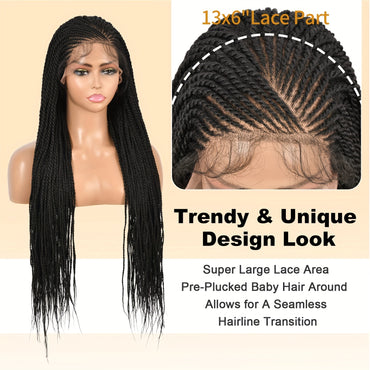 Chic Lace Front Braided Wig For Women - 180% Density, Synthetic Twist Box Braids With Youngsters Hair, Straight Texture, 13X6 Cap