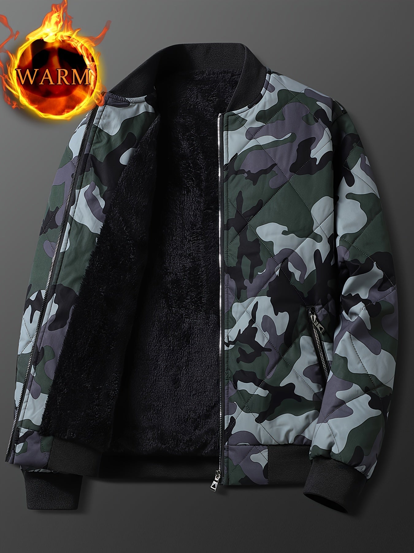 Men's Regular Fit Solid Color Sherpa Lined Varsity Jacket, Casual Fleece Lined Baseball Jacket Coat for Winter Autumn