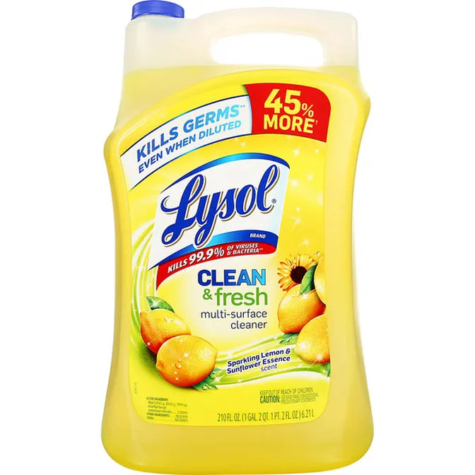 Lysol Multi-Surface Cleaner, Sanitizing and Disinfecting Pour, to Clean and Deodorize, Sparkling Lemon and Sunflower Essence, 210 Fl Oz