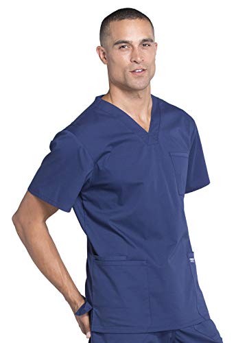Cherokee Scrubs for Men Workwear Professionals V-Neck Four-Pocket Scrub Top WW695, L, Navy