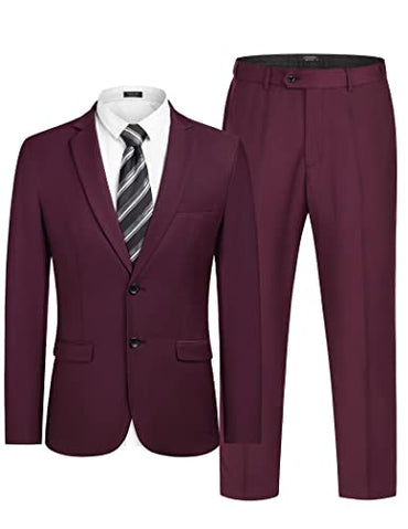 COOFANDY Men's 2 Piece Suits Slim Fit 2 Button Dress Suits Tuxedo Jacket Blazer Suit for Wedding Dinner Prom Wine Red