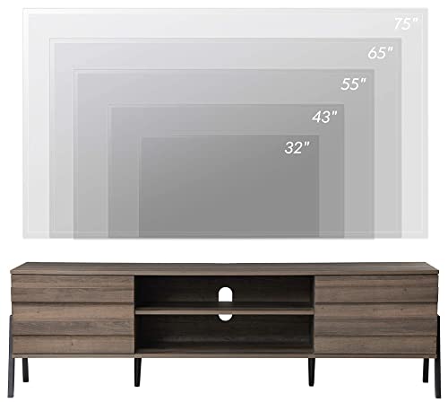 WAMPAT Mid-Century Modern TV Stand for TVs up to 75 inch Flat Screen Wood TV Console Media Cabinet with Storage, Home Entertainment Center in Brown for Living Room Bedroom, 70 inch