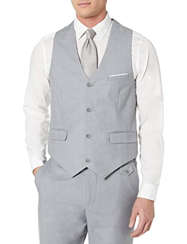 WEEN CHARM Men's Suits Slim Fit,3 Piece Suit for Men,2 Button Blazer Jacket Vest Pants with Tie,Men Tuxedo Suit Set Light Grey