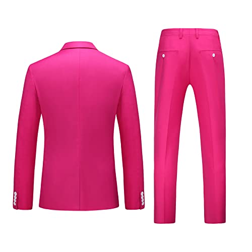 MOGU Mens Slim Fit Suit 2 Piece Tuxedo for Daily Business Wedding Party (Suit Jacket + Pants) US Size Blazer 30/Pants 29 Hot Pink