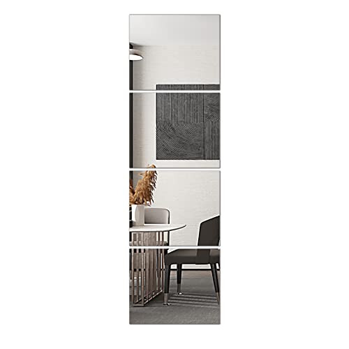 Delma Glass Full Length Wall Mirror Tiles, 14'' x 12'' 4PCS, Frameless Body Tiles for Bedroom, Mounted Home Gym, Door (Glass - 0.1'' 4PCS)
