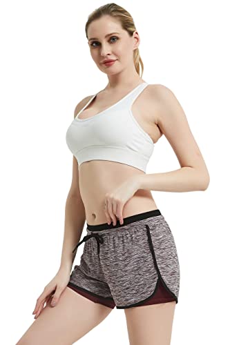 RIBOOM Women Workout Fitness Running Shorts Double Layer Active Yoga Gym Sport Shorts Violet