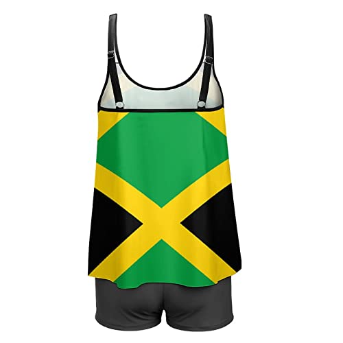 MLNHY Jamaican FlagWomen's Plus Size Two Piece Flowy Bikini with Shorts High Waisted Tummy Control, XX-Large