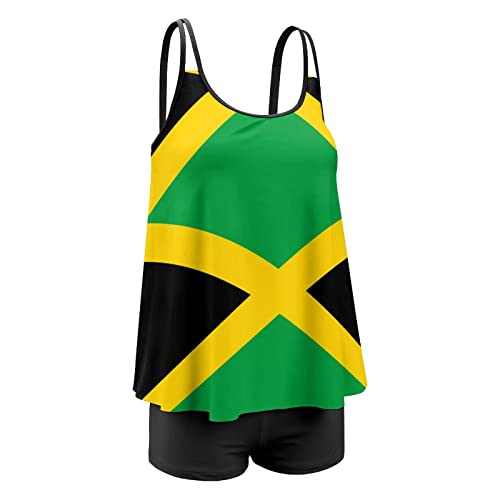 MLNHY Jamaican FlagWomen's Plus Size Two Piece Flowy Bikini with Shorts High Waisted Tummy Control, XX-Large