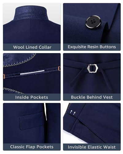 YND Men's Slim Fit 3 Piece Suit Set with Stretch Fabric, One Button Blazer Vest Pants, Solid Party Wedding Dress, Jacket Waistcoat and Trousers with Tie Deep Grey