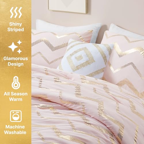 Codi Twin Comforter Set for Girls - Cute Pink Bedding Sets for Twin Size Bed - 3 Piece Set for Teen Girl - Includes 1 Rose Gold Comforter, 1 Decorative Pillow, 2 Pillow Cases - All Seasons Warm